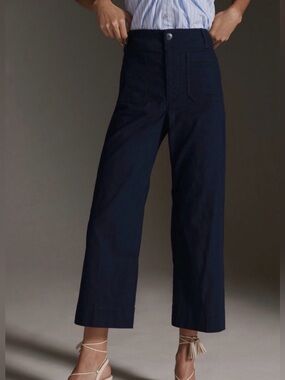 Anthropologie Collette Linen Blend Wide Leg
Cropped Pant Navy Size 27 EUC